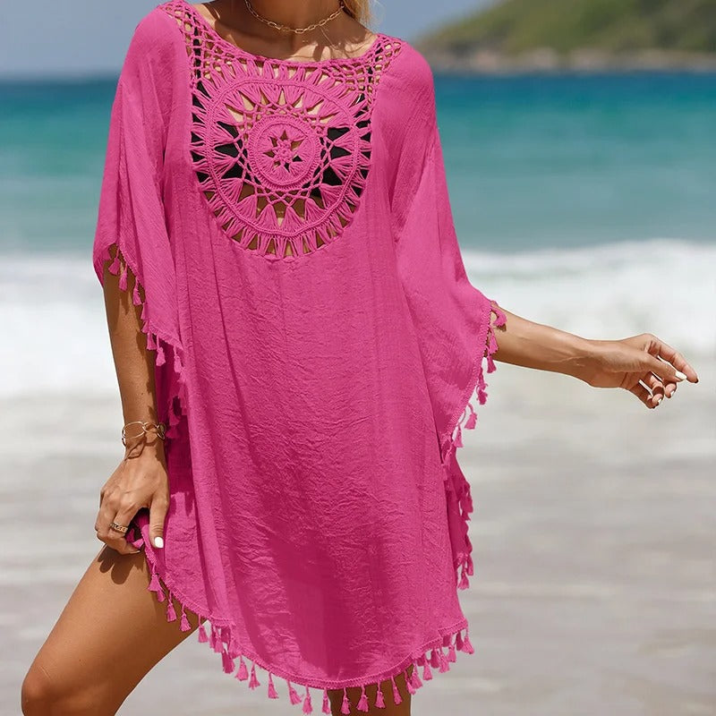 Thaliora® Boho-Strandkleid im Häkeldesign