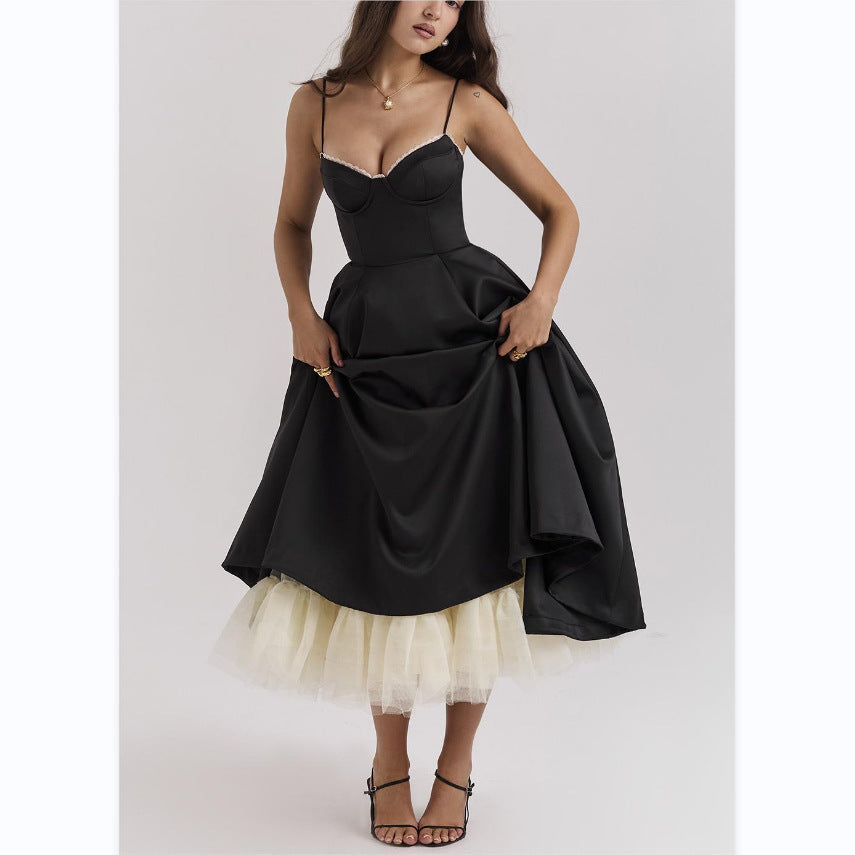 Damenkleid Julie: Lang, ärmellos, V-Ausschnitt