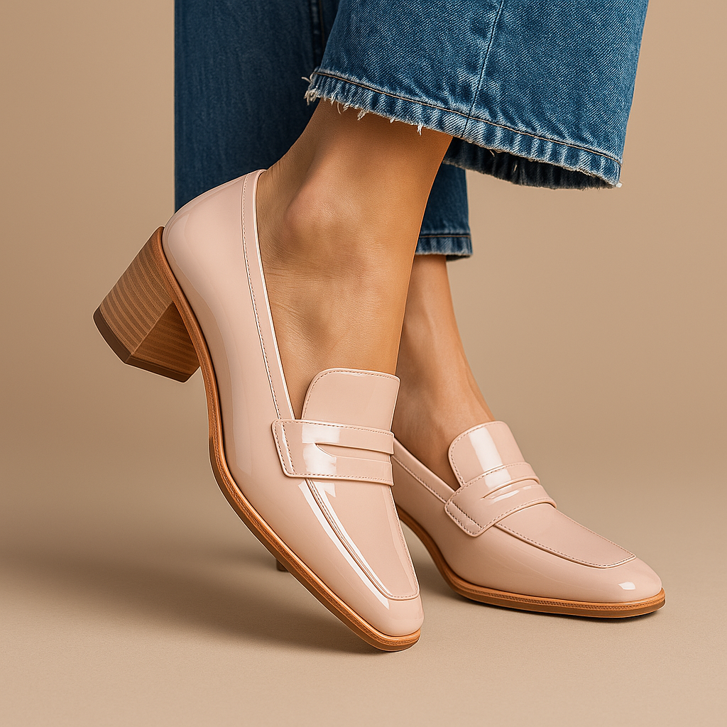 KROHN-E Damen Loafer Glänzend Business Schwarz