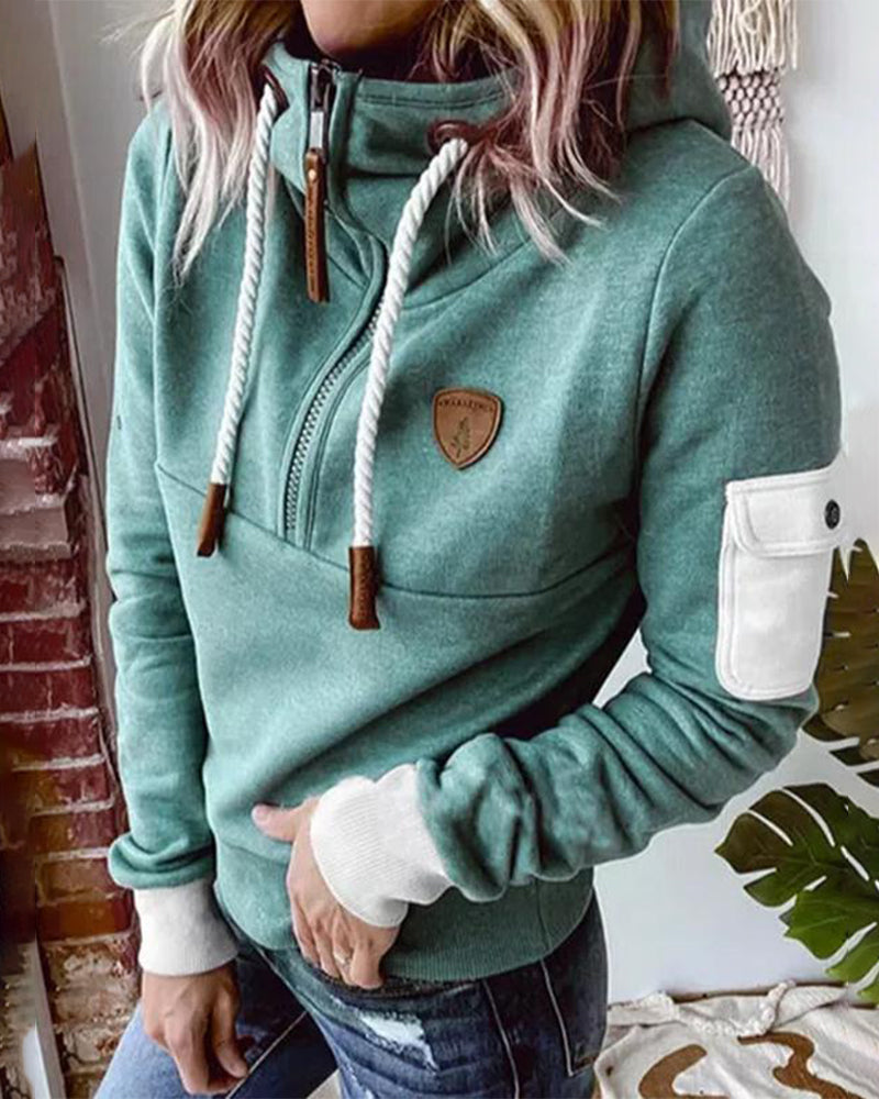 Frauen Kapuzenpullover von Fudus, lässiger Halfzip
