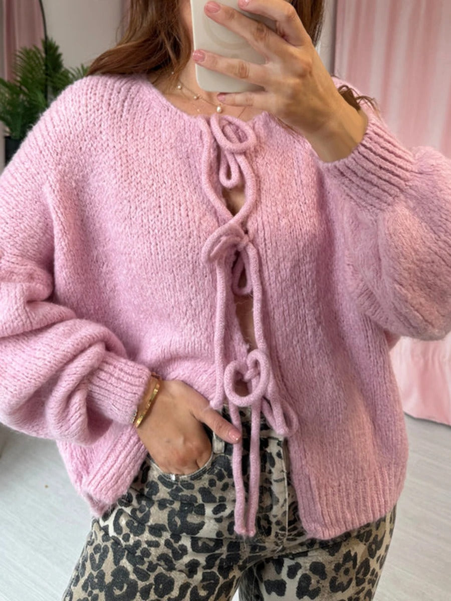 Krohn-e | Strickcardigan mit Schleifen Weich und Warm Trendy Look