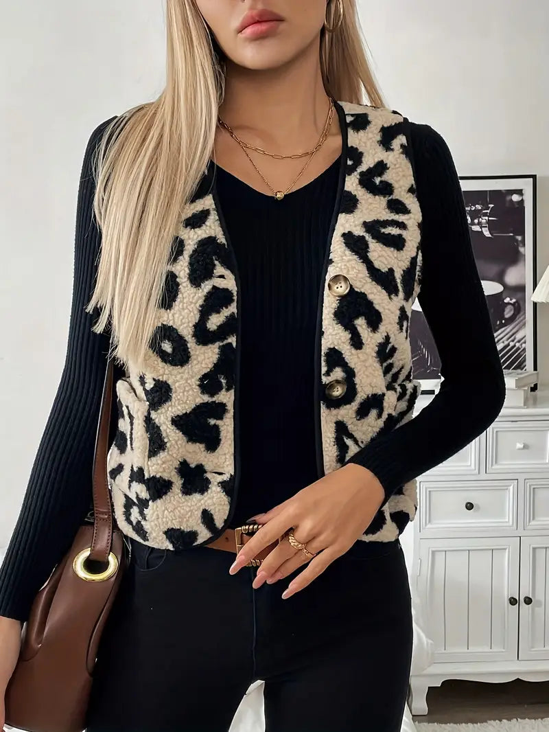 Krohn-e | Ärmellose Weste aus Kunstpelz mit Leopardenmuster für Damen