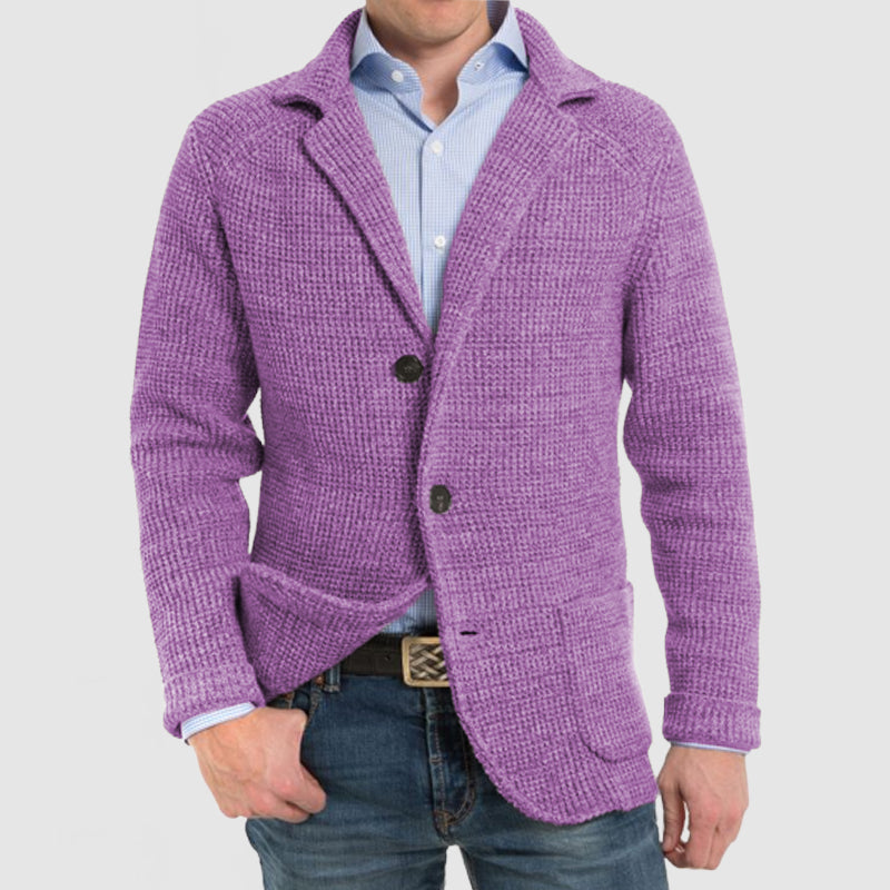 Herren-Waffelstrickjacke mit geripptem Kragen