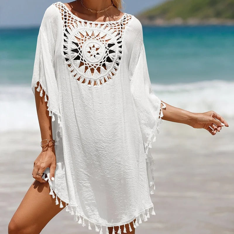 Thaliora® Boho-Strandkleid im Häkeldesign