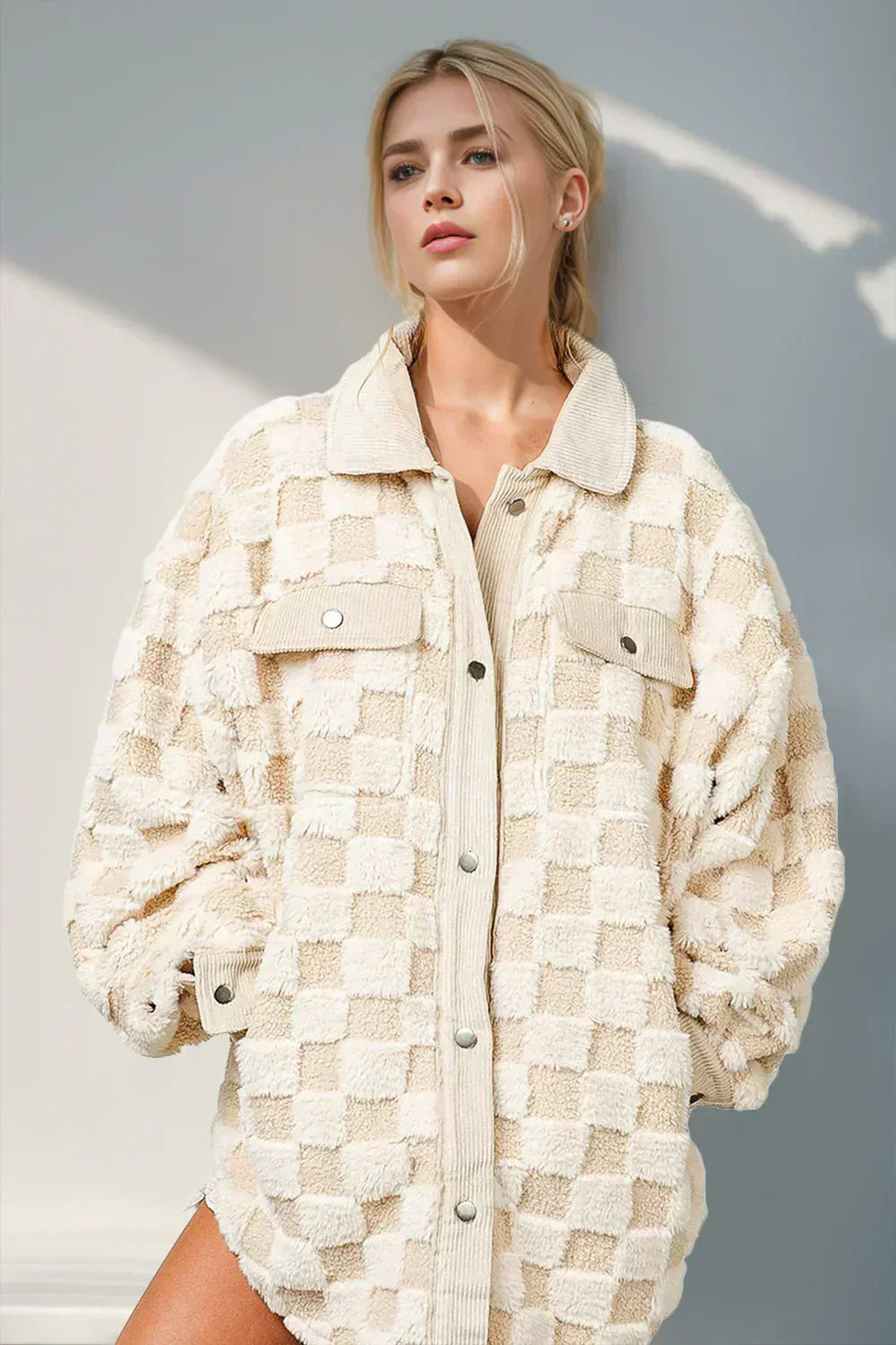 Krohn-e | Jacke mit Karostruktur Knopfverschluss Weich und Übergrößen