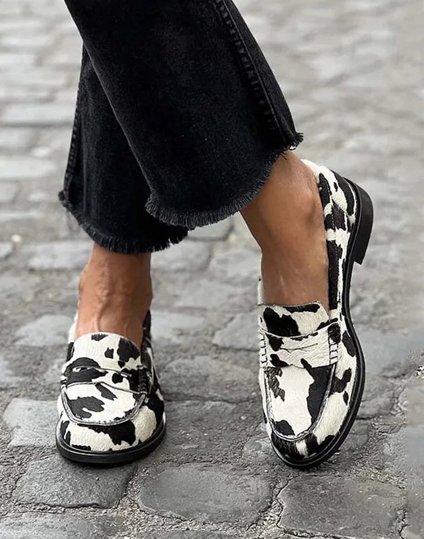 KROHN-E Damen Loafer Klassisch Schwarz Leder
