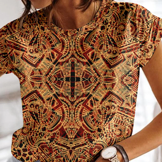 Damen Sommer T-Shirt mit Karomuster, Rundhals Ausschnitt von Fudus