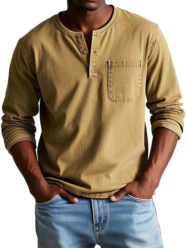 Leon | Herren Langarm Henley Shirt mit Brusttasche