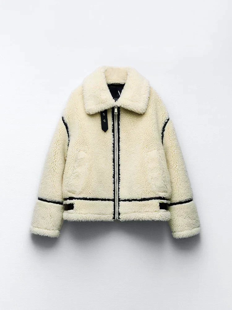 Beige Damen Winterjacke mit Teddyfutter von Leyralis