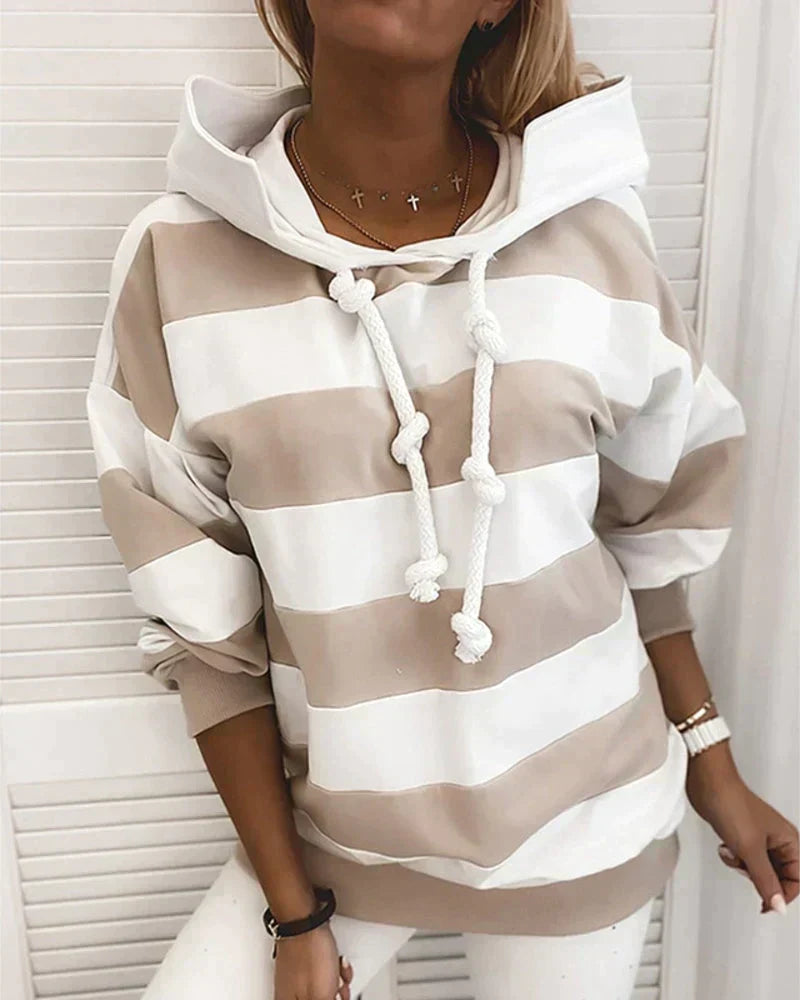 Krohn-e | Hoodie - Damen Herbst Gestreifter Hoodie