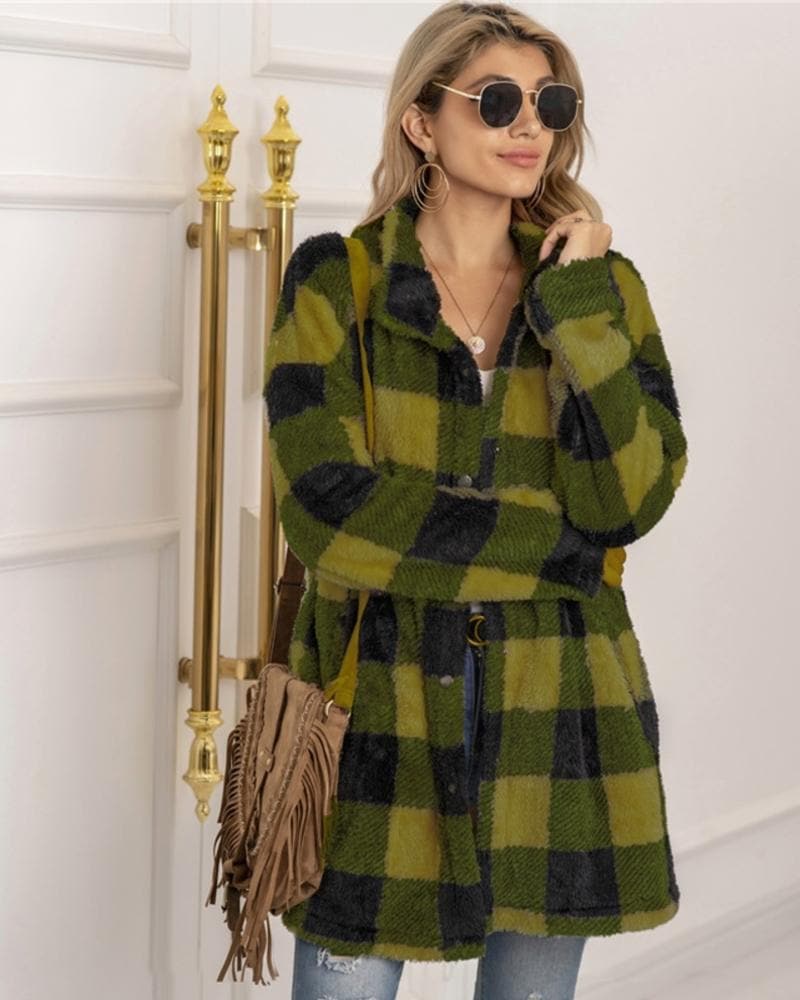 Krohn-e | Karierter Mantel - Weich und Warm - Oversized Passform - Knopfverschluss