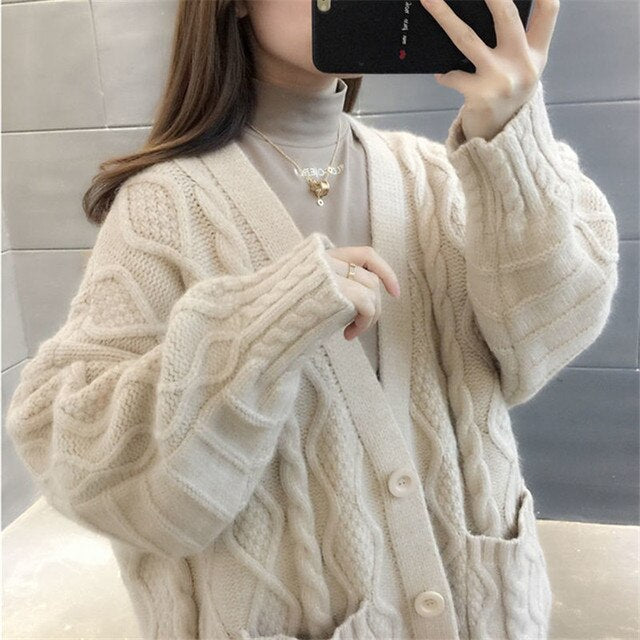 Krohn-e | gestrickte Jacke Lang, dick und warm
