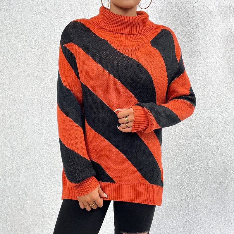 Krohn-e | Strickpullover mit Diagonalen Streifen Akryl/baumwolle Rollkragen