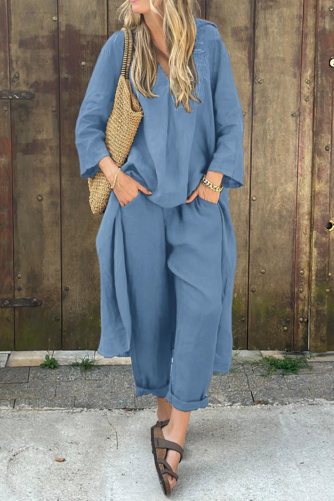 KROHN-E Damen Sommer-Set Zweiteiler Leicht Koordiniert Freizeitlook