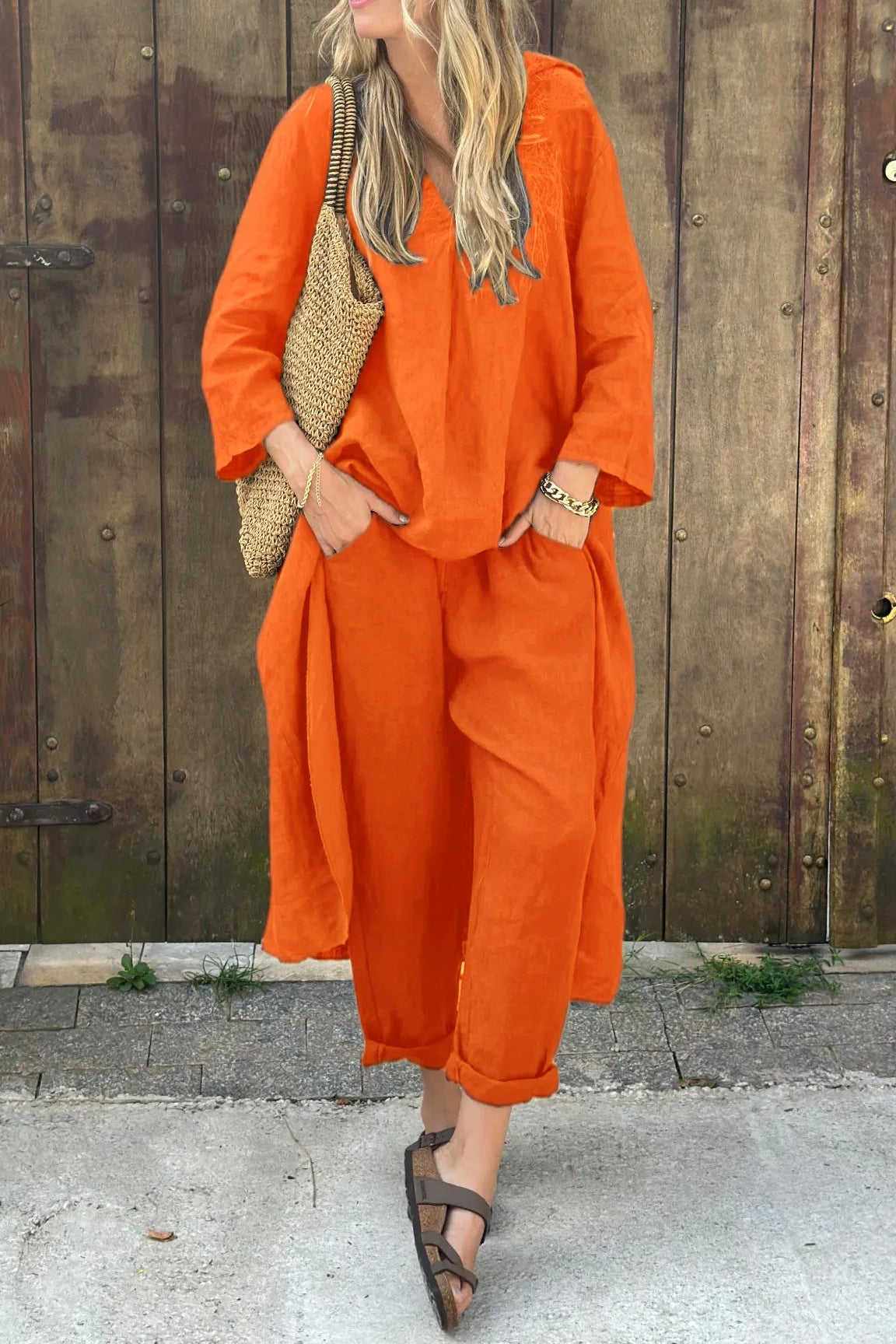 KROHN-E Damen Sommer-Set Zweiteiler Leicht Koordiniert Freizeitlook