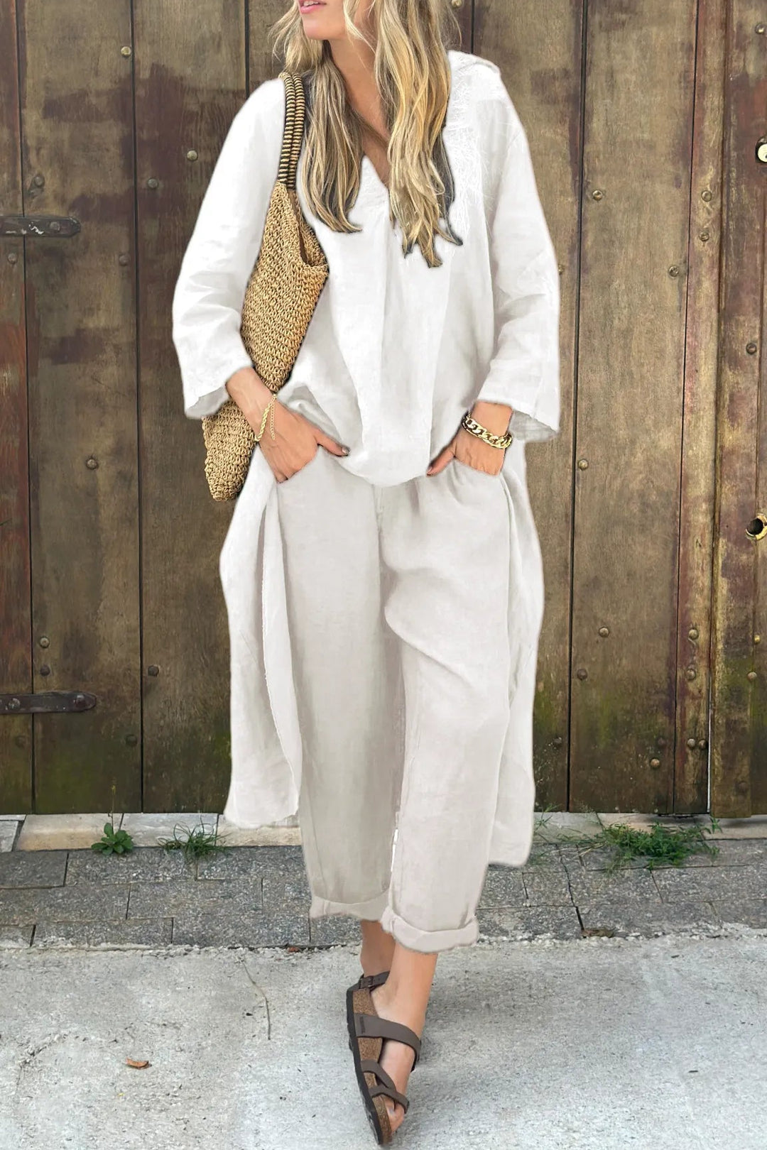 KROHN-E Damen Sommer-Set Zweiteiler Leicht Koordiniert Freizeitlook