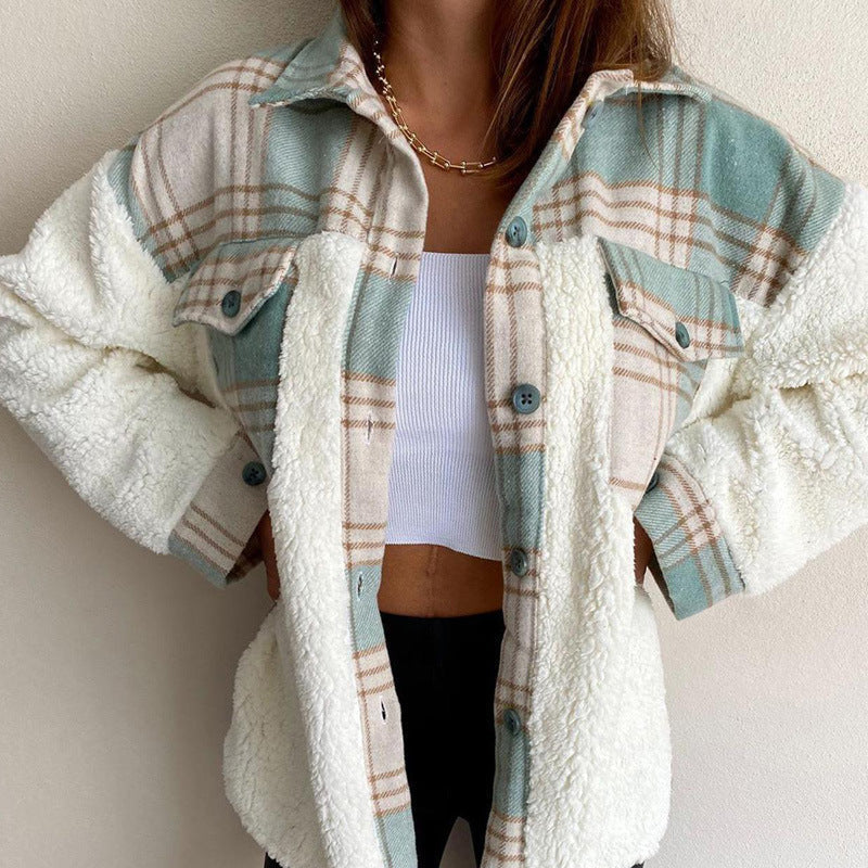 Krohn-e | Druck Plüsch Patchwork Kontrastjacke