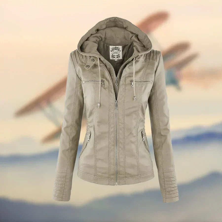 Hochwertige Lederjacke Amélie™ mit Kapuze