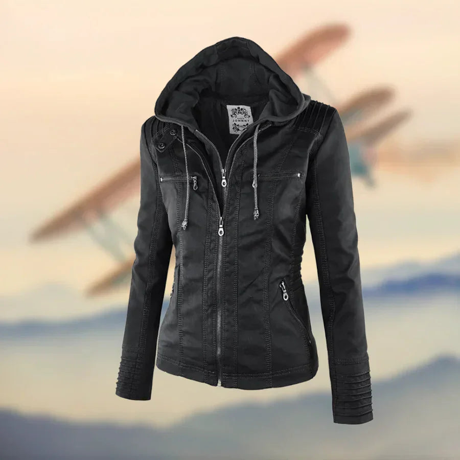 Hochwertige Lederjacke Amélie™ mit Kapuze