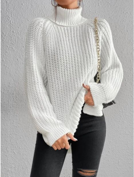 Krohn-e | Full Größe Turtle Ribbed Knit Schlitzpullover