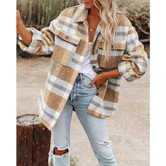 Krohn-e | Klassische Karierte Jacke in Großen Größen für Damen