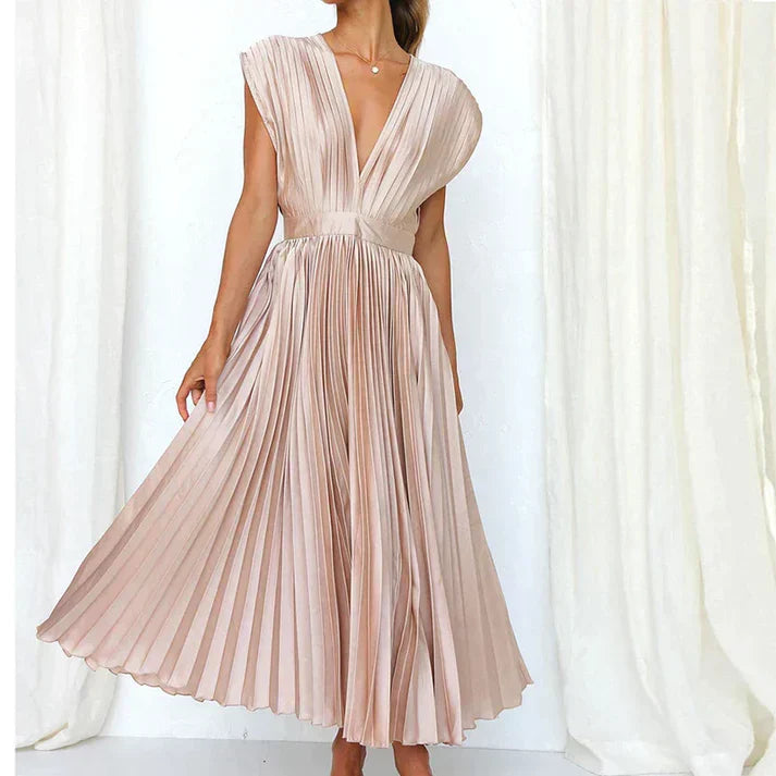 Plissiertes Maxikleid Esther mit V-Ausschnitt