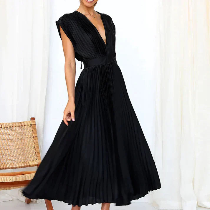 Plissiertes Maxikleid Esther mit V-Ausschnitt