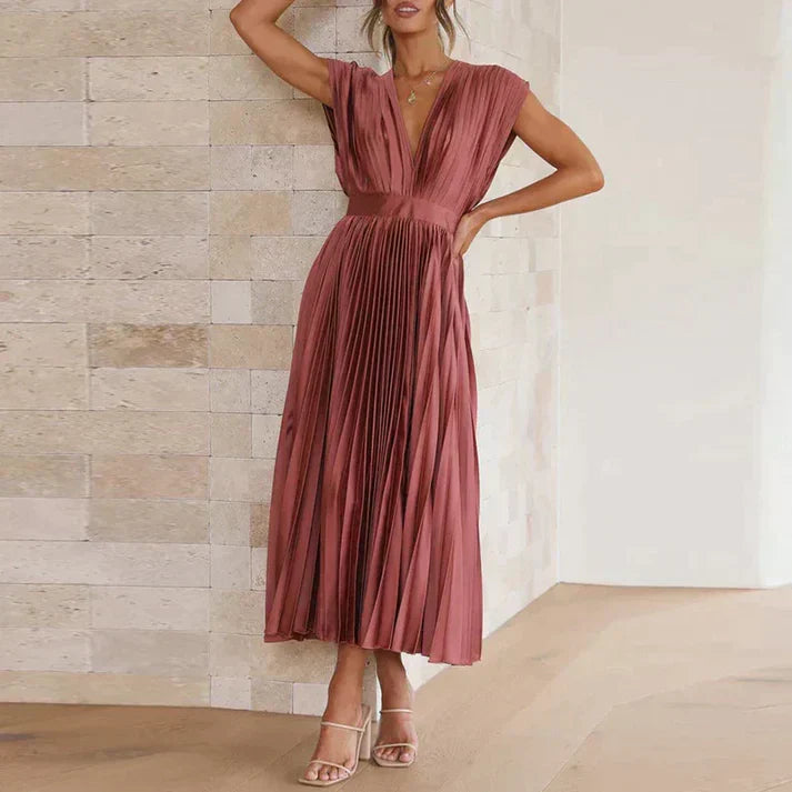 Plissiertes Maxikleid Esther mit V-Ausschnitt