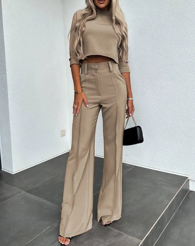 Krohn-e | Elegantes Co Ord Satz mit Crop Top und Weit Hose