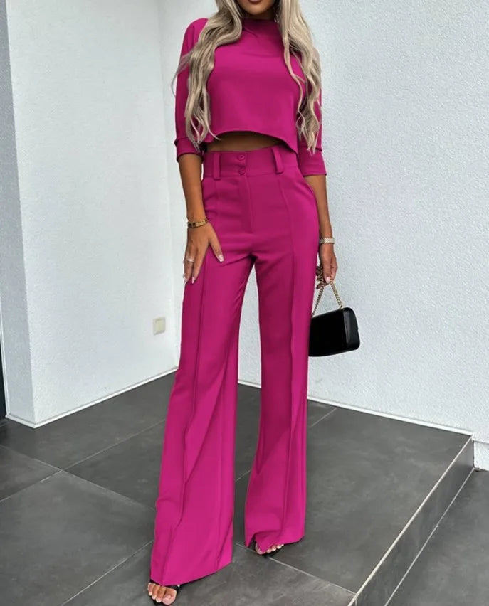 Krohn-e | Elegantes Co Ord Satz mit Crop Top und Weit Hose