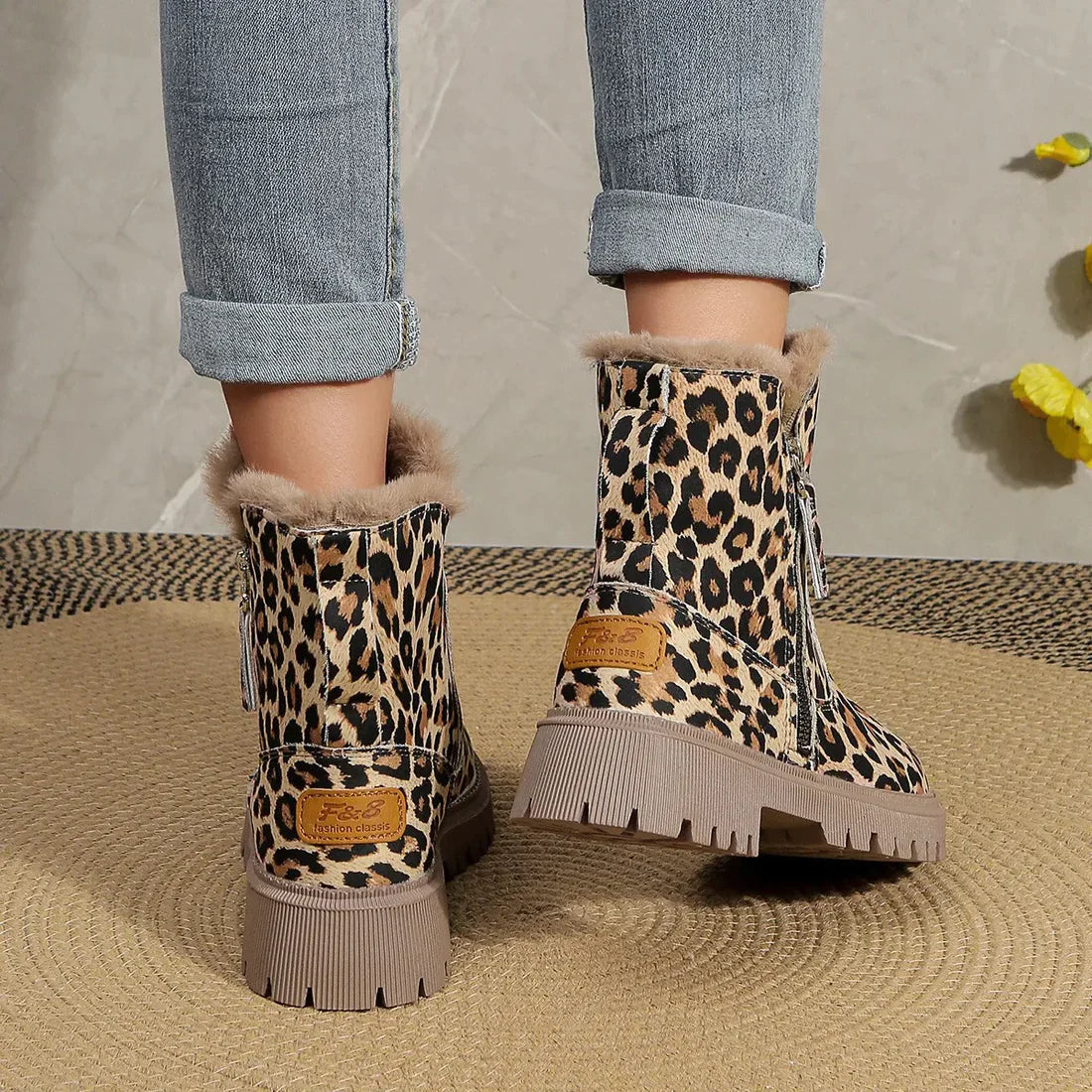 Krohn-e | Winter Leopardenmuster Verstärkte Samtschnee Stiefel