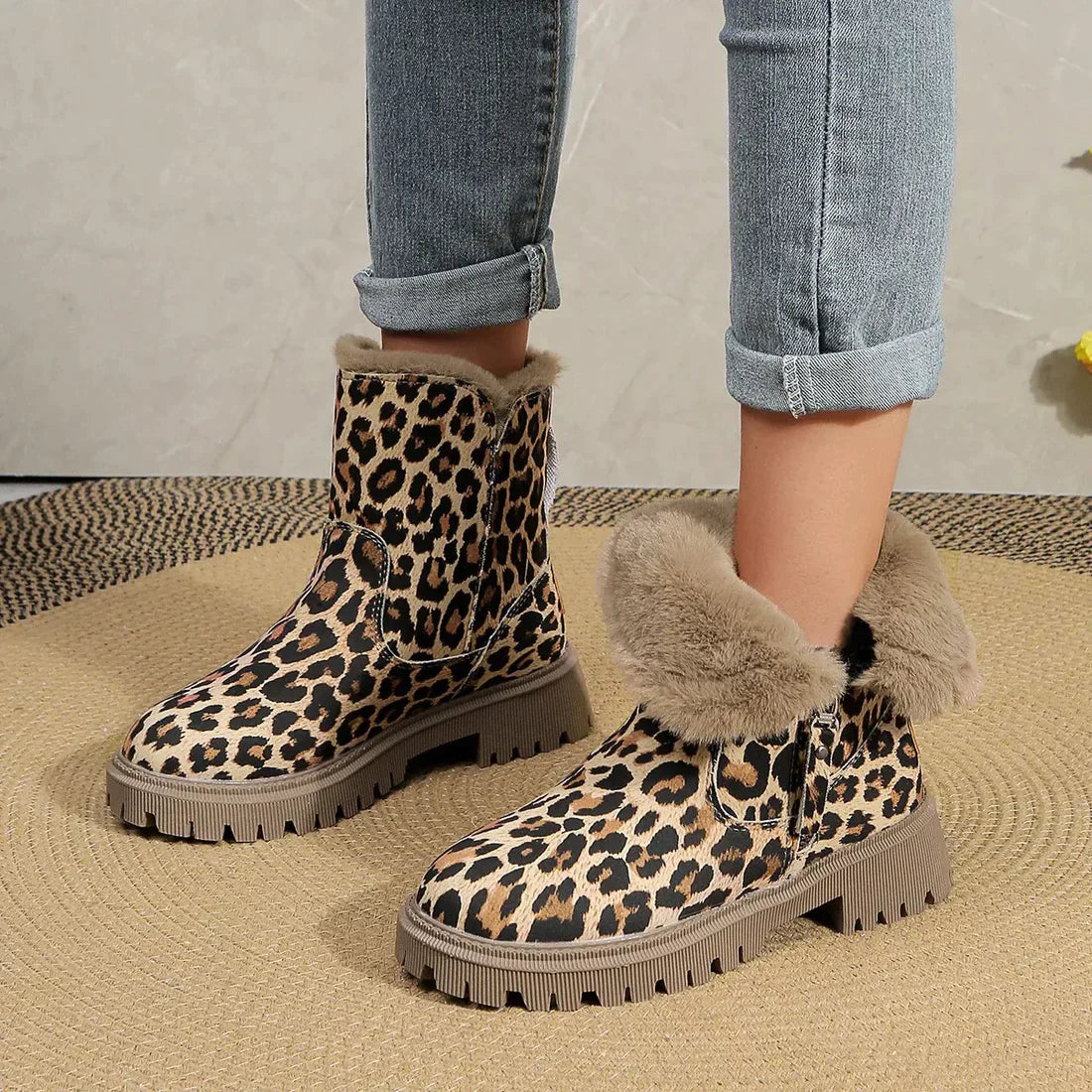 Krohn-e | Winter Leopardenmuster Verstärkte Samtschnee Stiefel