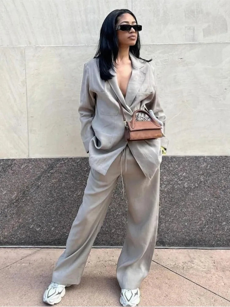 Krohn-e | Übergröße Damen Blazer Hosen Satz mit Gürtel