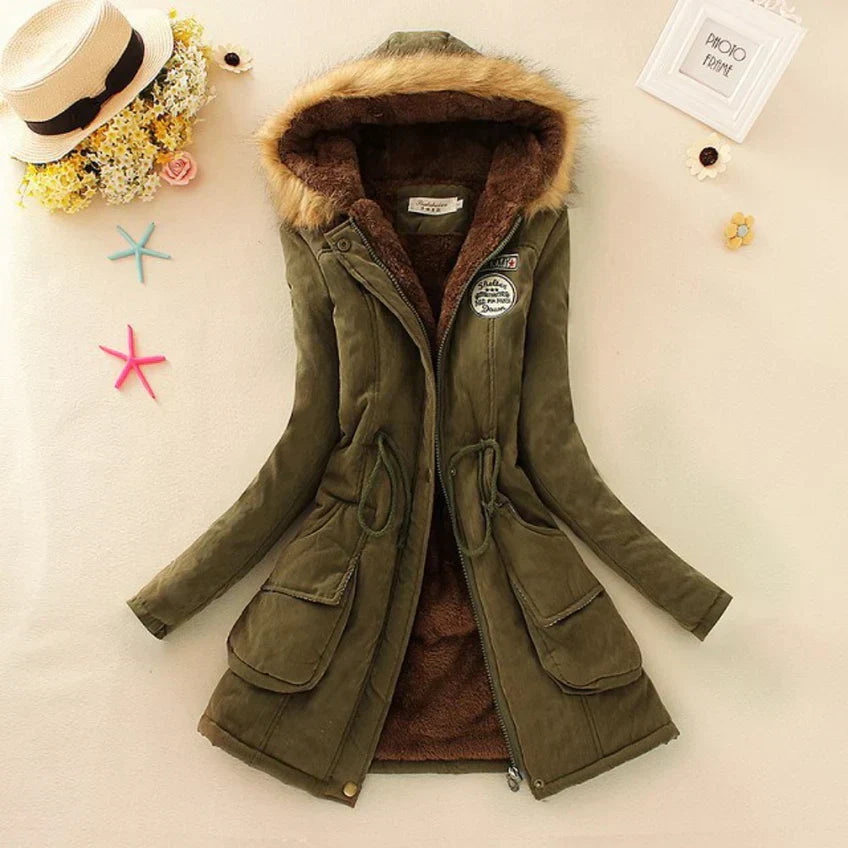 Krohn-e | Gefütterte Winterjacke mit Verstellbarem Bund und Kapuze für Frauen
