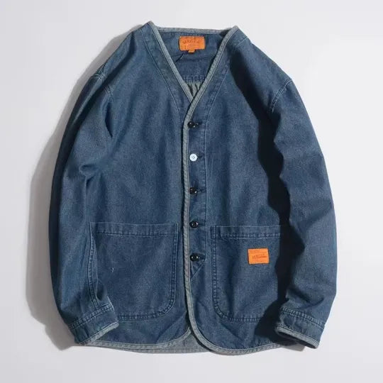 Krohn-e | Herren Jeansjacke mit V-Ausschnitt