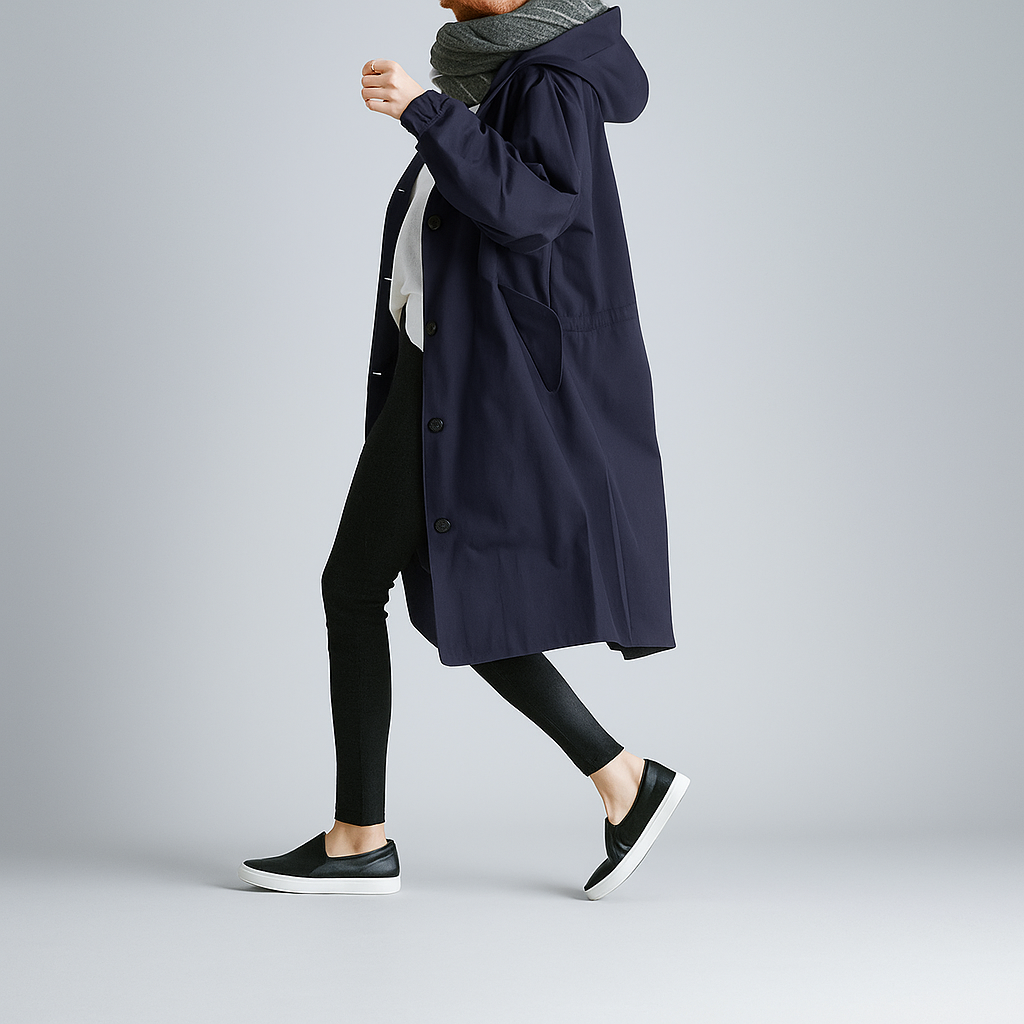 Krohn-e | Damen Trenchcoat oversized mit leichter Kapuze