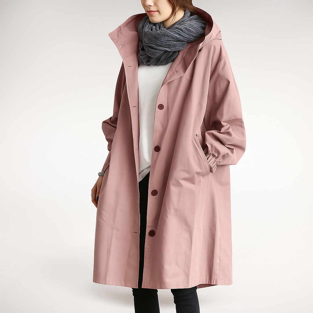 Krohn-e | Damen Trenchcoat oversized mit leichter Kapuze