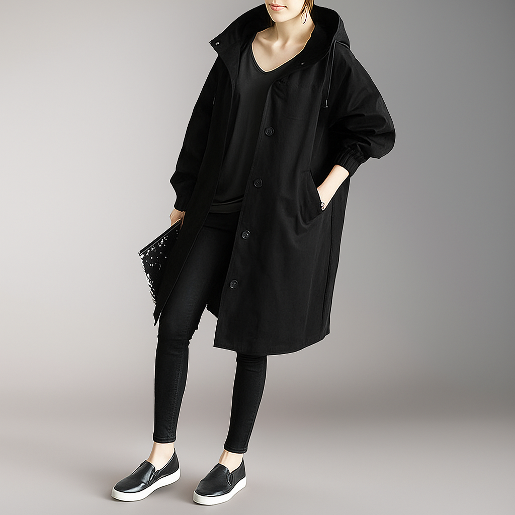 Krohn-e | Damen Trenchcoat oversized mit leichter Kapuze