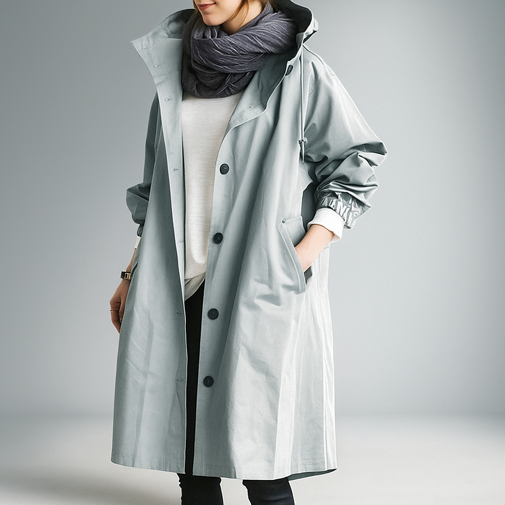 Krohn-e | Damen Trenchcoat oversized mit leichter Kapuze