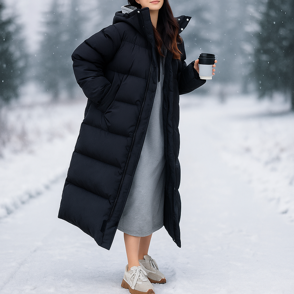Krohn-e | Lange, gesteppte Winterjacke in Weiß Mirna