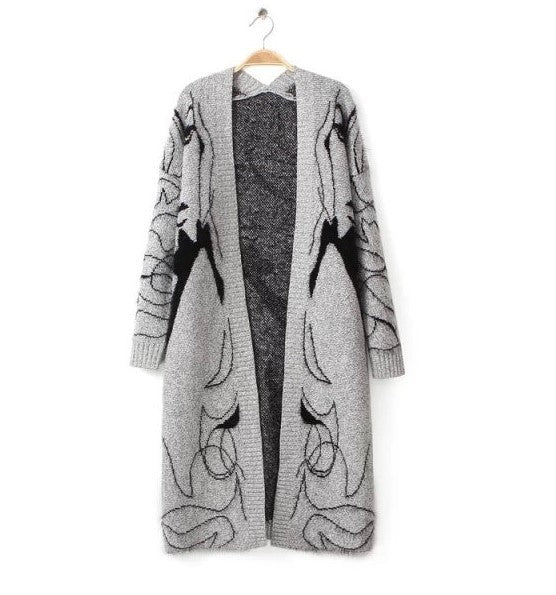Damen Lange Strickjacke mit kunstvollem Muster Krohn-e