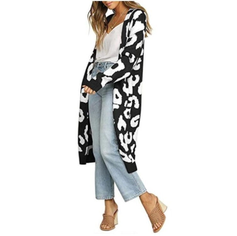 Damen Langstrickjacke mit trendigem Leopardenmuster Krohn-e