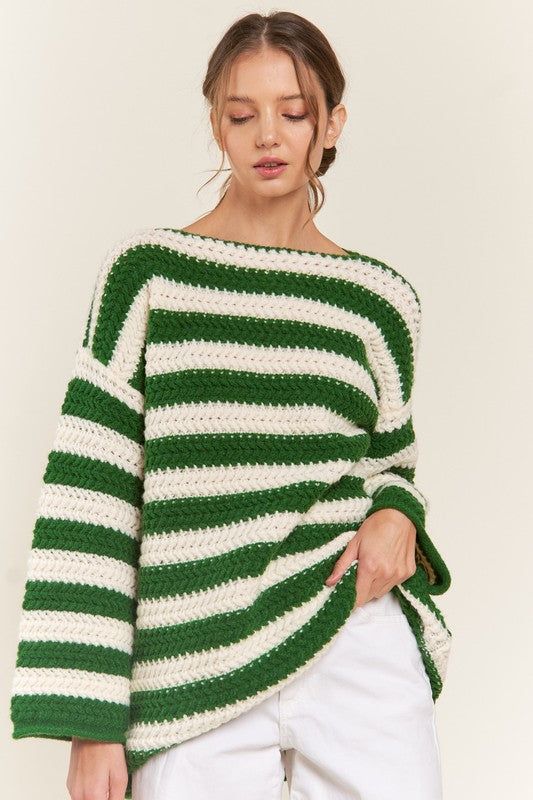 Krohn-e | Grün gestreifter Pullover