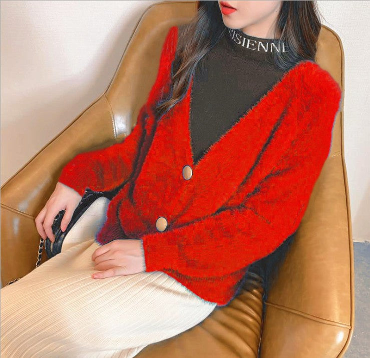 Damen Flauschige Strickjacke mit großen Knöpfen und voluminösen Ärmeln Krohn-e