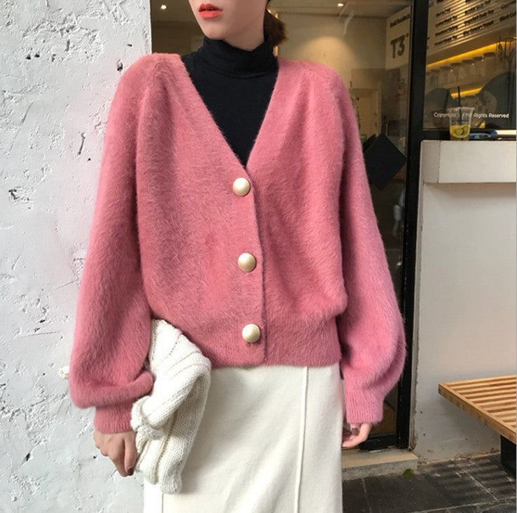 Damen Flauschige Strickjacke mit großen Knöpfen und voluminösen Ärmeln Krohn-e