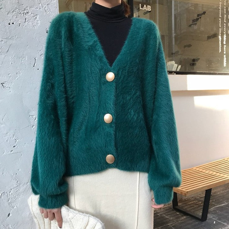 Damen Flauschige Strickjacke mit großen Knöpfen und voluminösen Ärmeln Krohn-e