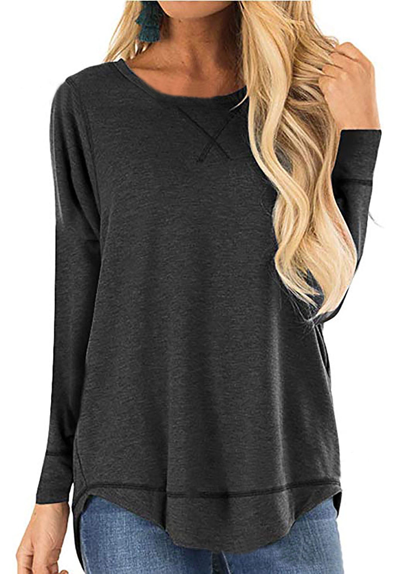 Damen lässiges Langarmshirt aus atmungsaktiver Baumwolle mit modischen Seitenschlitzen Krohn-e