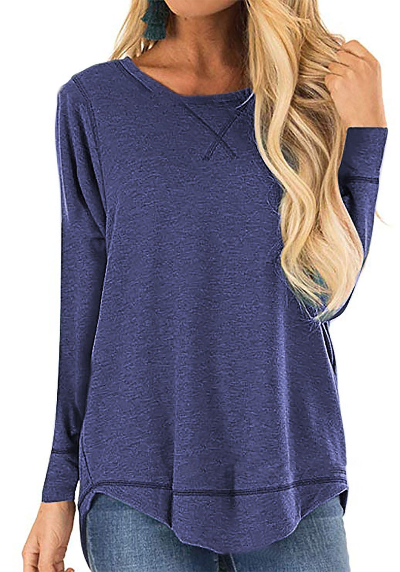 Damen lässiges Langarmshirt aus atmungsaktiver Baumwolle mit modischen Seitenschlitzen Krohn-e