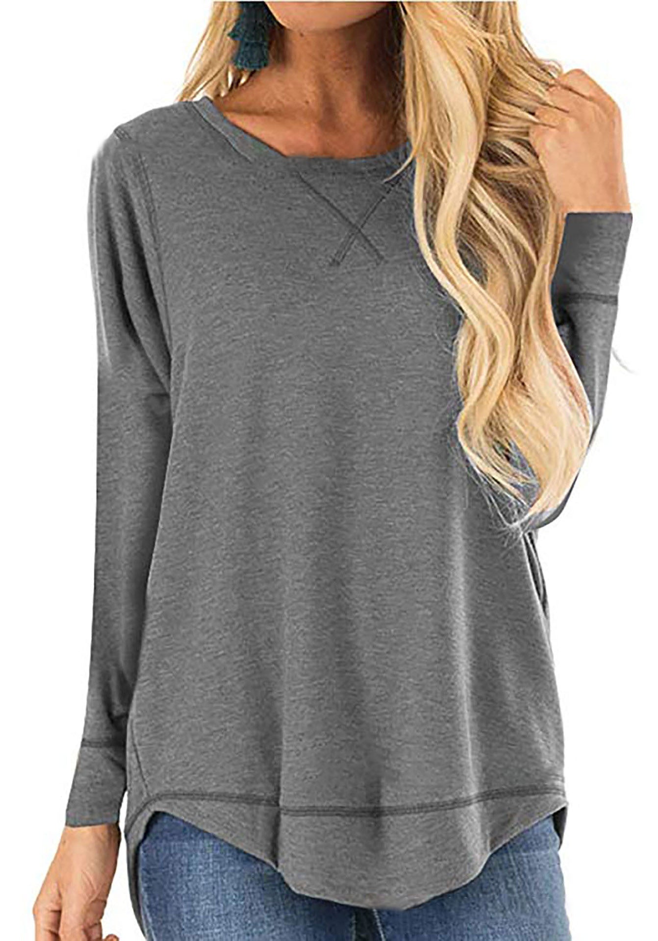 Damen lässiges Langarmshirt aus atmungsaktiver Baumwolle mit modischen Seitenschlitzen Krohn-e