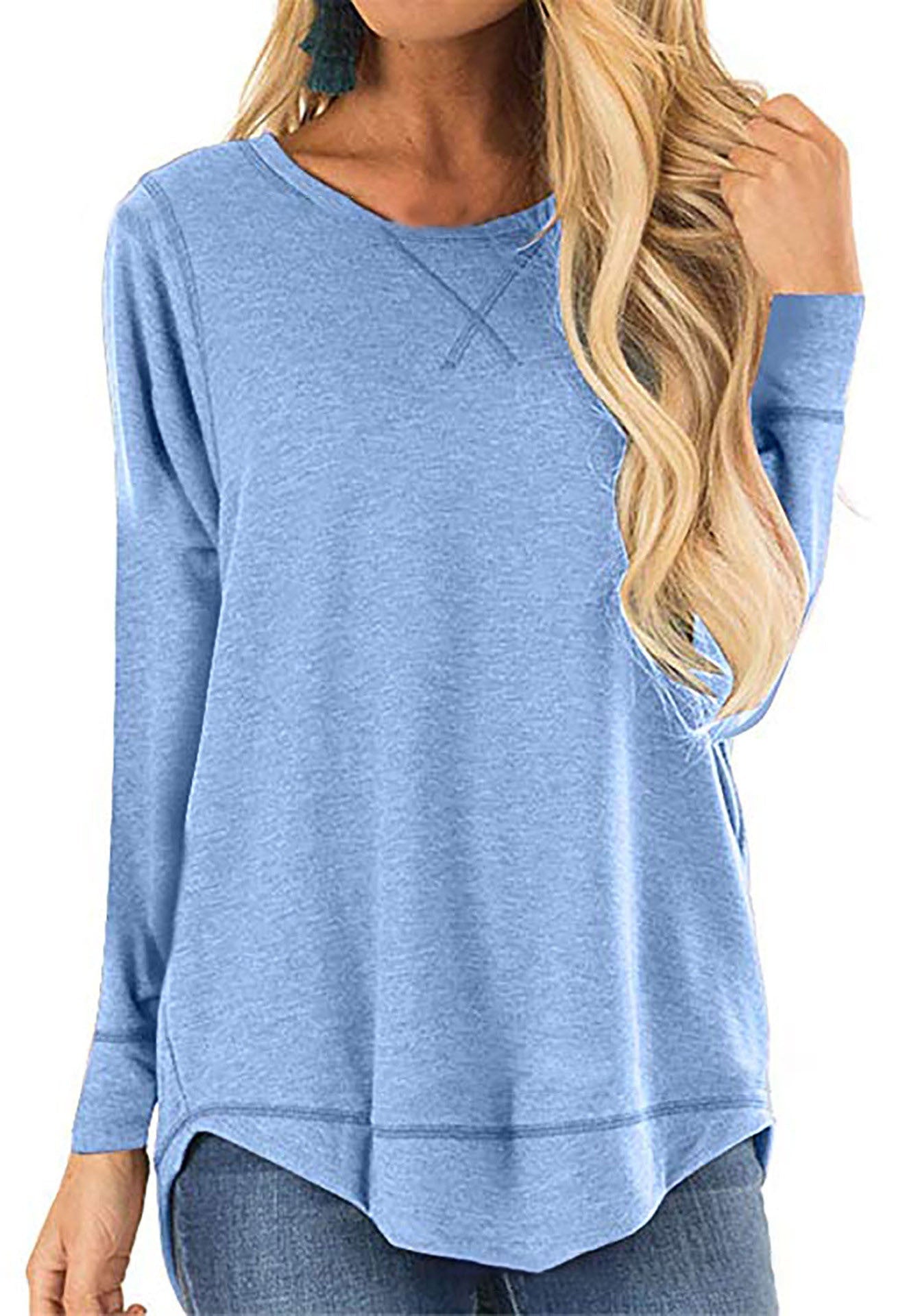 Damen lässiges Langarmshirt aus atmungsaktiver Baumwolle mit modischen Seitenschlitzen Krohn-e